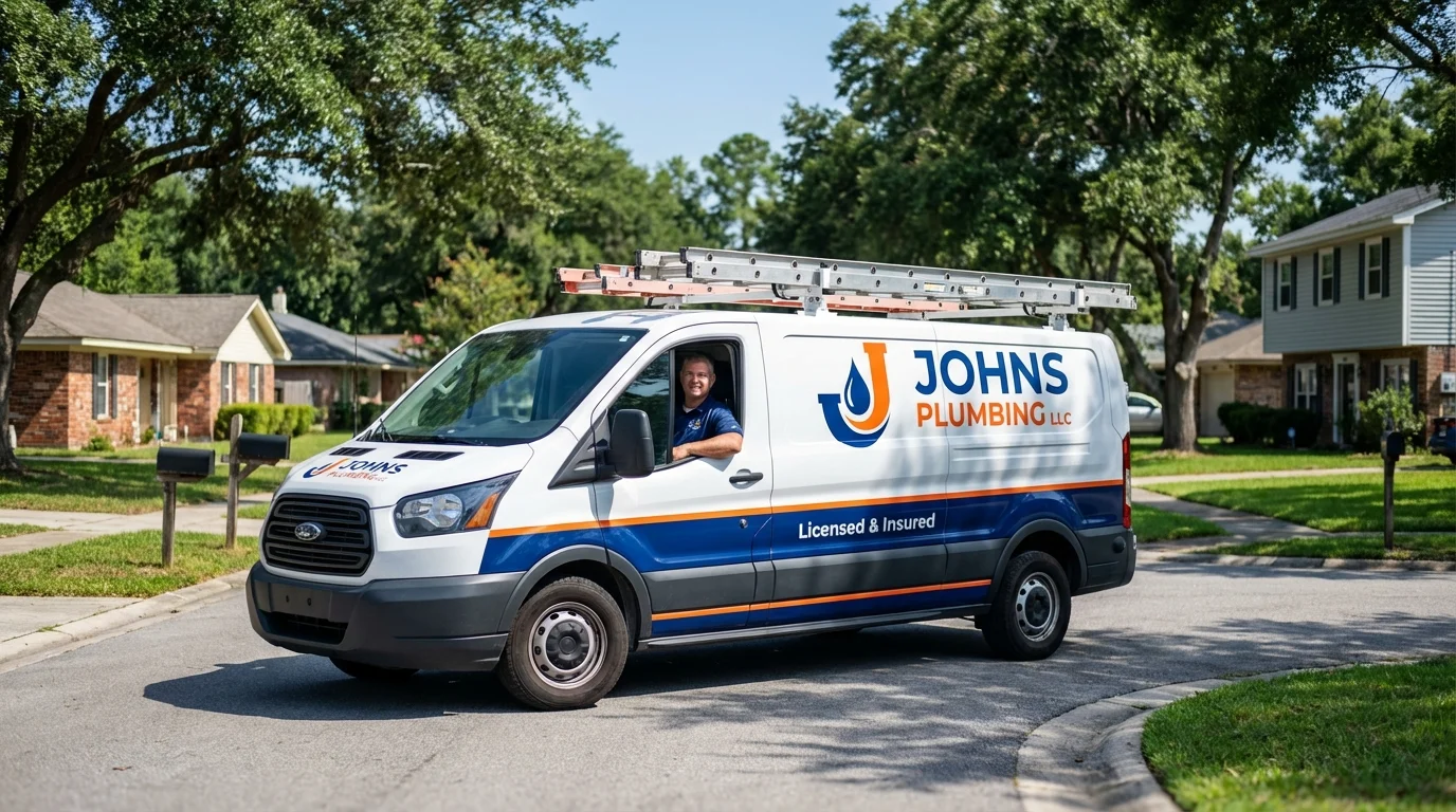 Johns Plumbing LLC service van in Manchester, NH