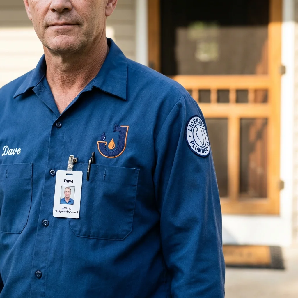 Licensed plumber showing ID badge in Manchester, NH