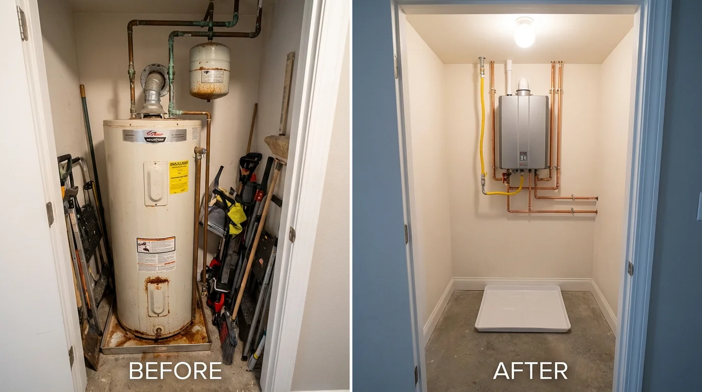 Tank water heater versus wall-mounted tankless unit comparison for Manchester, NH homeowners