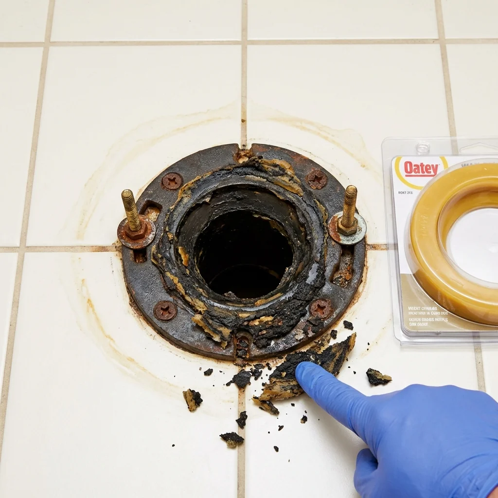 Failed wax ring showing water seepage at the base of a toilet in a Manchester, NH home