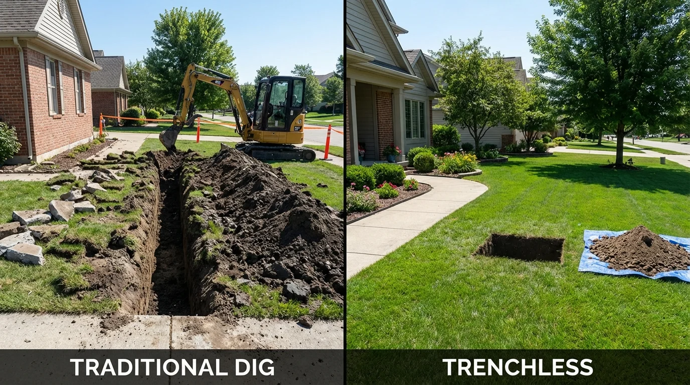 Trenchless sewer repair with minimal yard damage versus traditional excavation in Manchester, NH